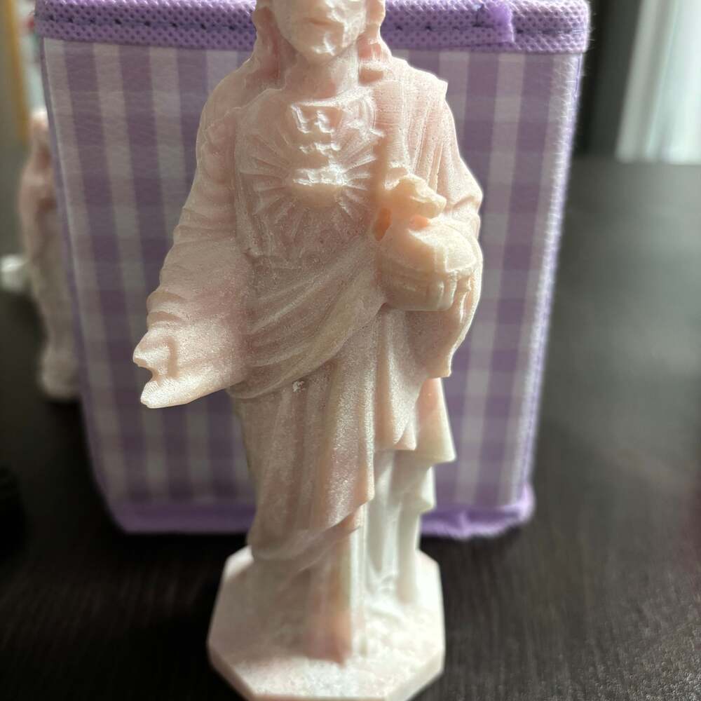 Exquisite Hand-Carved Pink Opal Jesus Figurine - A Symbol of Divine Grace-A836